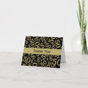 50th "Thank you!" Black/Gold Number Pattern Letterpress Thank You Card