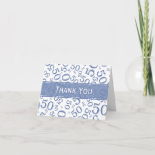 50th "Thank you!" Blue/White Number Pattern Thank You Card