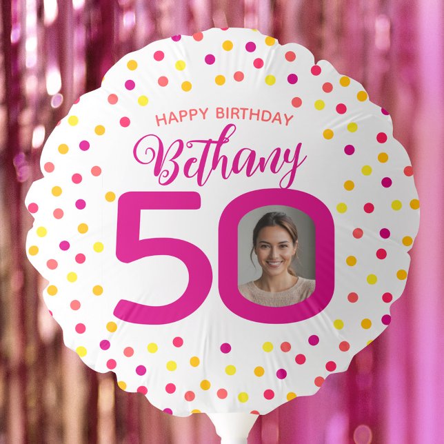 50th two custom photos colorful confetti birthday balloon (Creator Uploaded)