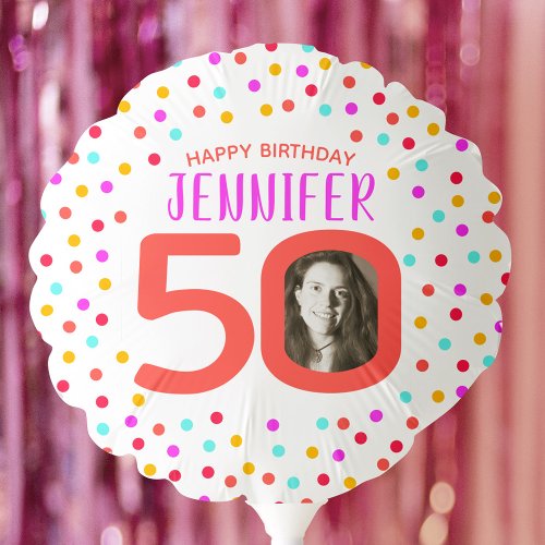 50th two custom photos colorful confetti birthday balloon