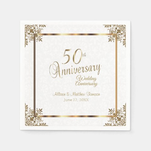 50th Vintage Gold Anniversary Design Napkins