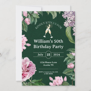50th Watercolor Elegant Flowers Birthday Invitation