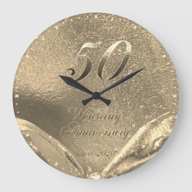 50th Wedding Anniversary 1970 2020 Faux Gold Large Clock (Front)
