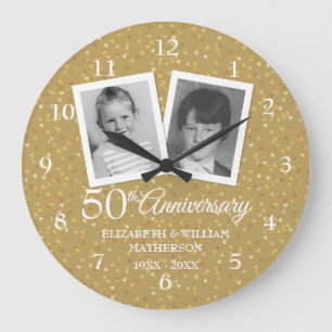 50th Wedding Anniversary 2 Childhood Photos Large Clock