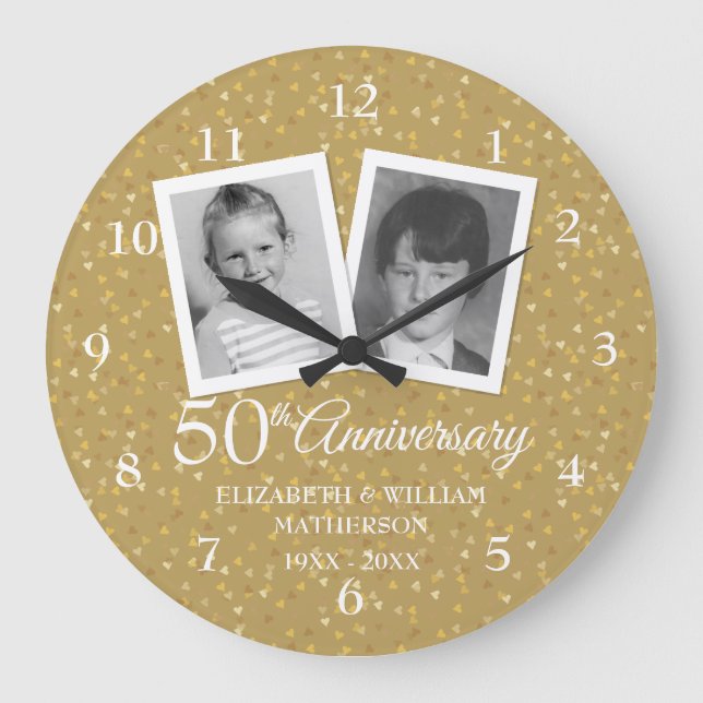 50th Wedding Anniversary 2 Childhood Photos Large Clock (Front)