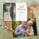 50th Wedding Anniversary 2 Photo Save The Date Announcement Postcard<br><div class="desc">Personalize with your favorite wedding photo and your special 50th golden wedding anniversary celebration details in chic gold typography. The reverse features a second special photo. Designed by Thisisnotme©</div>