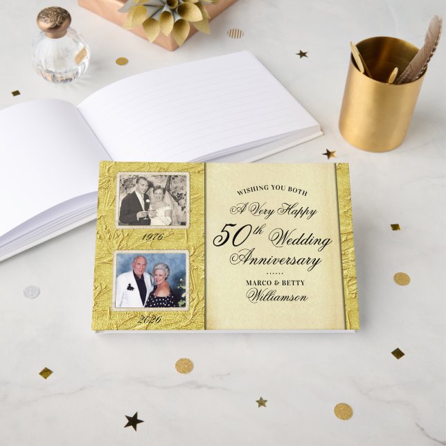 50th Wedding Anniversary 2 Photo Template Guest Book (Front Open)