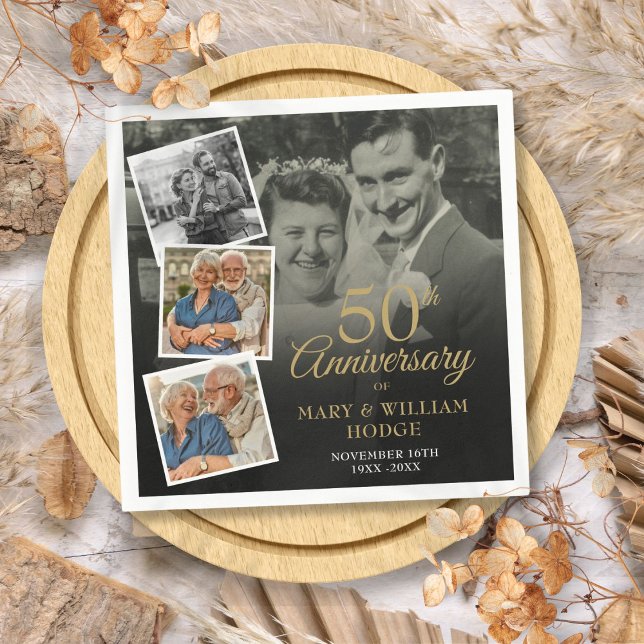 50th Wedding Anniversary 4 Photo Collage Napkins (50th Wedding Anniversary 5 Photo Collage Napkins)