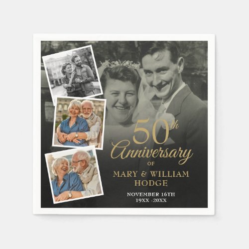 50th Wedding Anniversary 5 Photo Collage Napkins