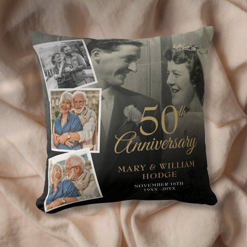 50th Wedding Anniversary 5 Photo Collage Throw Pillow