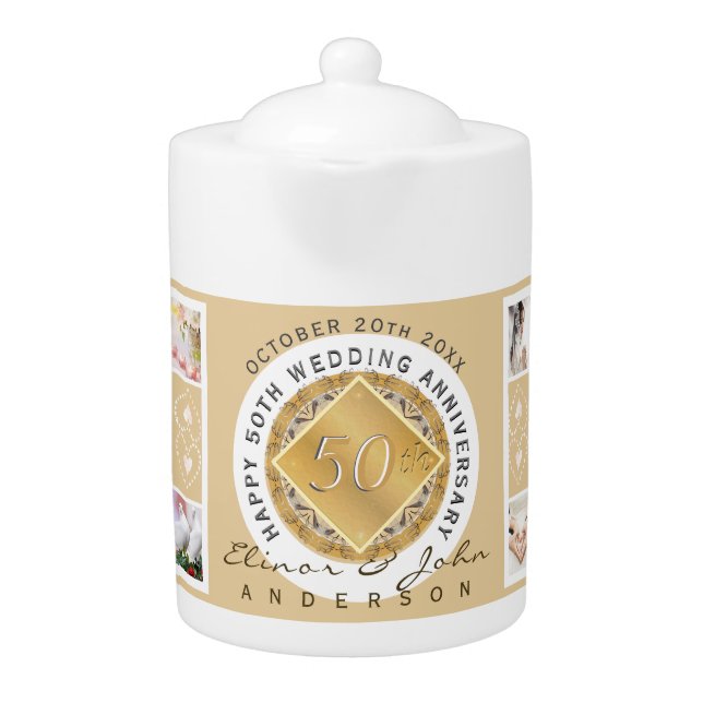 50th Wedding Anniversary 6 Photos Teapot (Front)