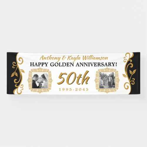 50th Wedding Anniversary Add Your Photo Gold Black Banner