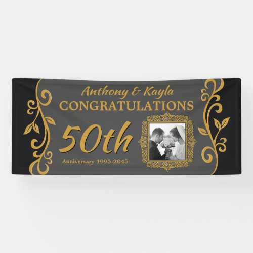 50th Wedding Anniversary Add Your Photo Gold Gray Banner