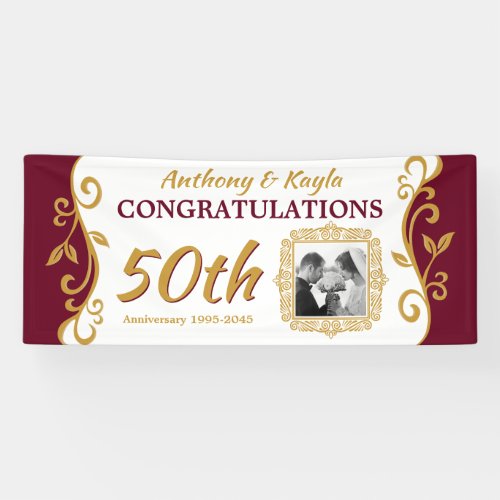 50th Wedding Anniversary Add Your Photo Red Gold Banner