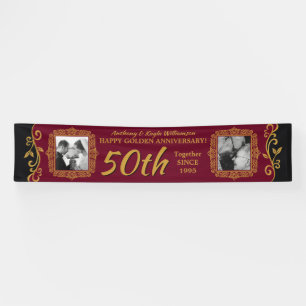50th Wedding Anniversary Add Your Photo Red Gold Banner