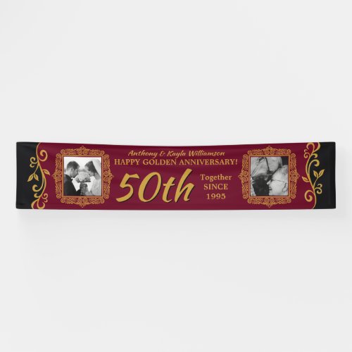 50th Wedding Anniversary Add Your Photo Red Gold Banner