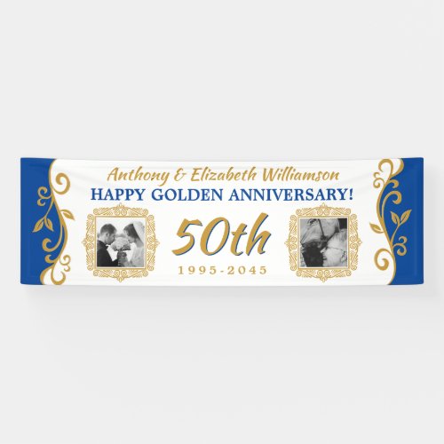 50th Wedding Anniversary Add Your Photos Blue Gold Banner