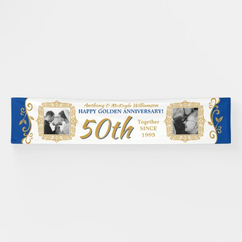 50th Wedding Anniversary Add Your Photos Blue Gold Banner