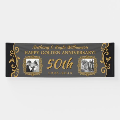 50th Wedding Anniversary Add Your Photos Gold Gray Banner