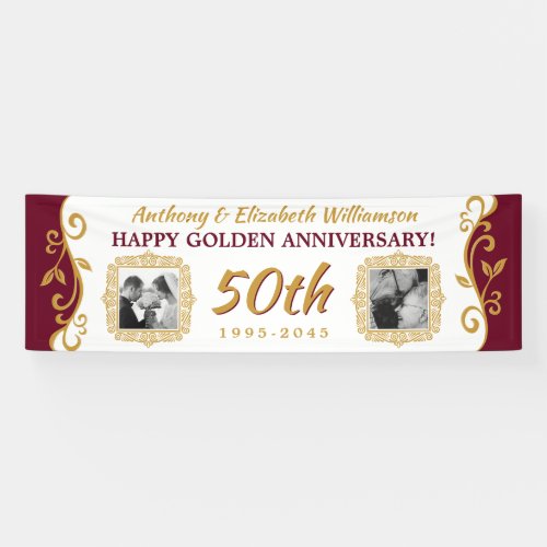 50th Wedding Anniversary Add Your Photos Red Gold Banner