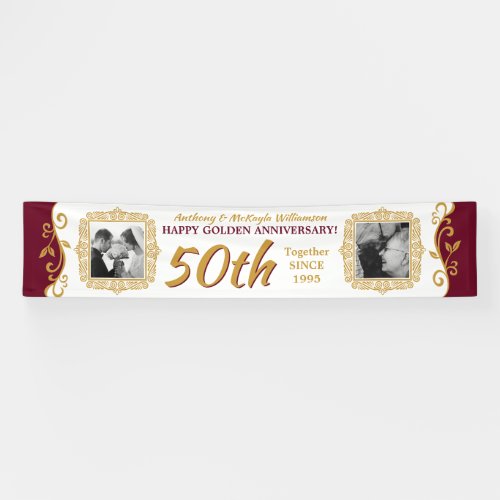 50th Wedding Anniversary Add Your Photos Red Gold Banner