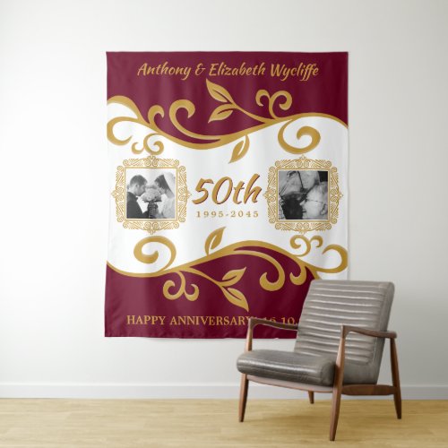 50th Wedding Anniversary Add Your Photos Red Gold Tapestry