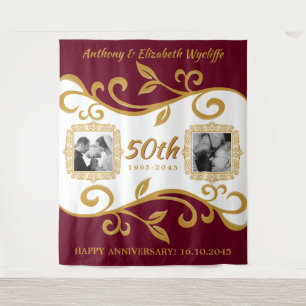 50th Wedding Anniversary Add Your Photos Red Gold Tapestry