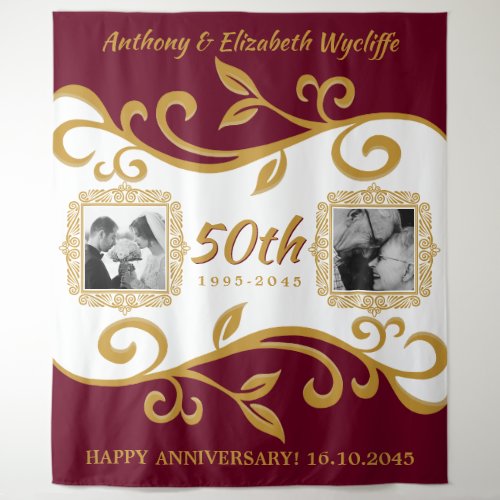 50th Wedding Anniversary Add Your Photos Red Gold Tapestry