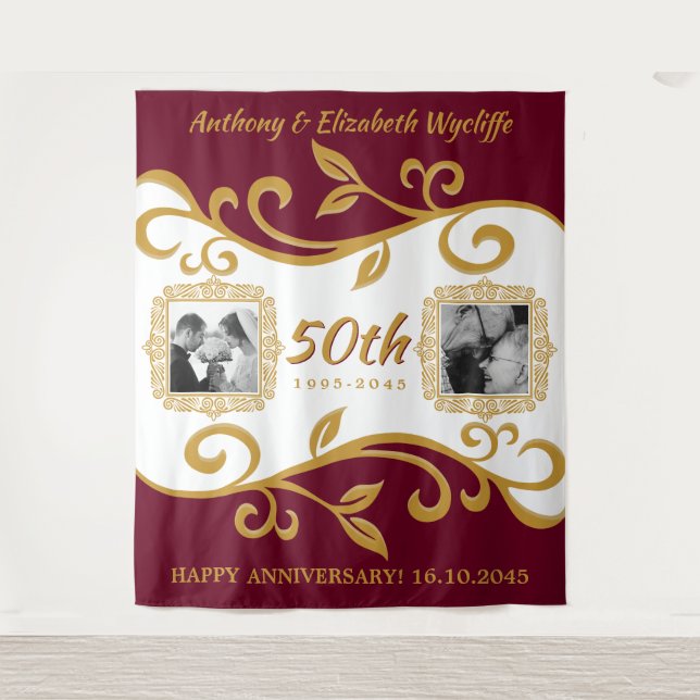 50th Wedding Anniversary Add Your Photos Red Gold Tapestry (Front)