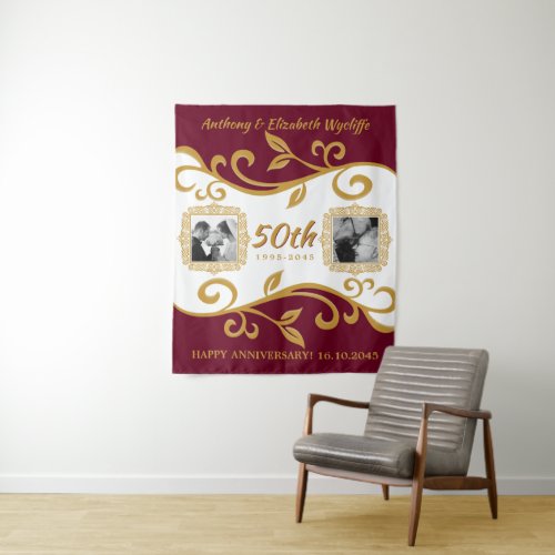 50th Wedding Anniversary Add Your Photos Red Gold Tapestry