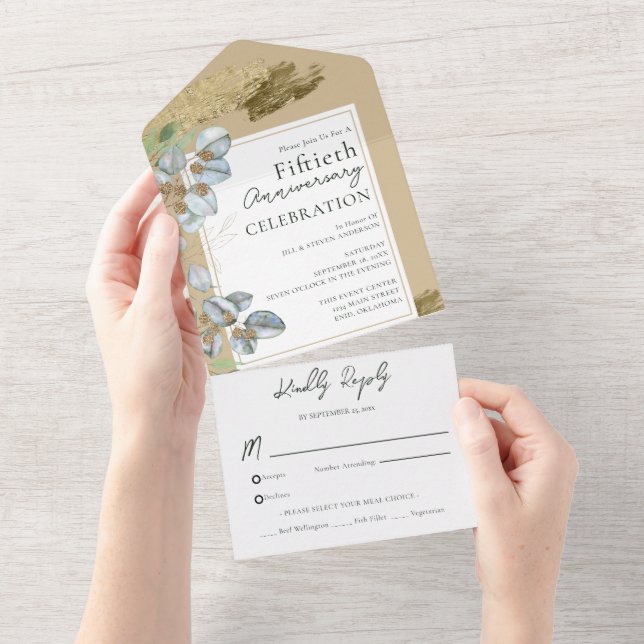 50th Wedding Anniversary All In One Invitation (Tearaway)