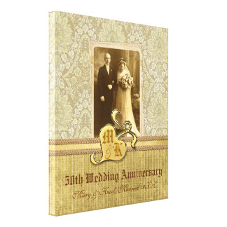 50th Wedding Anniversary Antique Damask Gold Canvas Print