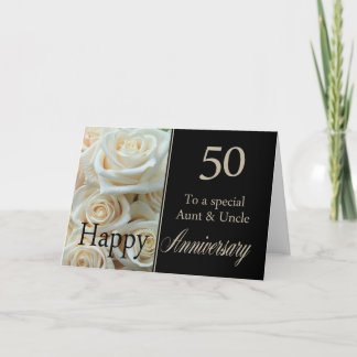 50th Wedding Anniversary Aunt & Uncle  Pink roses Card