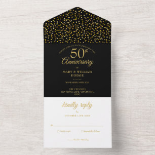 50th Wedding Anniversary Black And Gold All In One Invitation