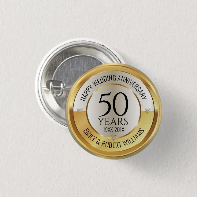 50th wedding anniversary black and gold button (Front & Back)