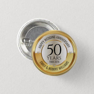 50th wedding anniversary black and gold button