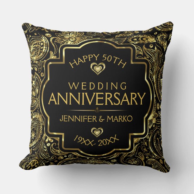50th Wedding Anniversary Black And Gold Design Throw Pillow (Front)