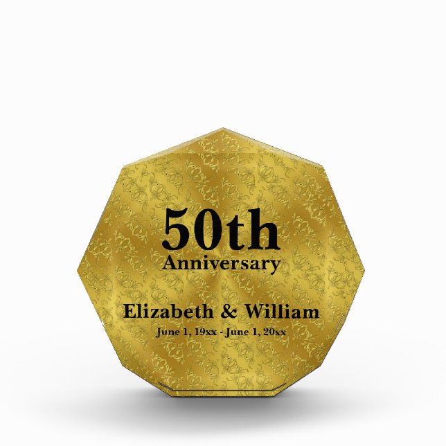 50th Wedding Anniversary Black and Gold Elegant Acrylic Award (Front)