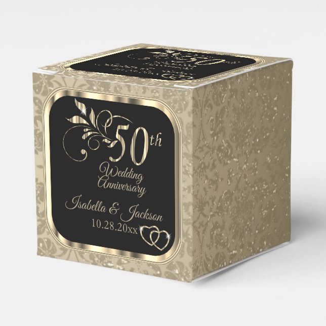 50th Wedding Anniversary- Black and Gold Favor Box (Front Side)