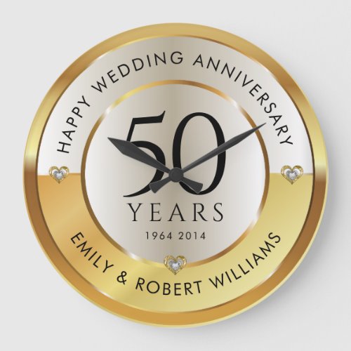 50th wedding anniversary black and gold large clock
