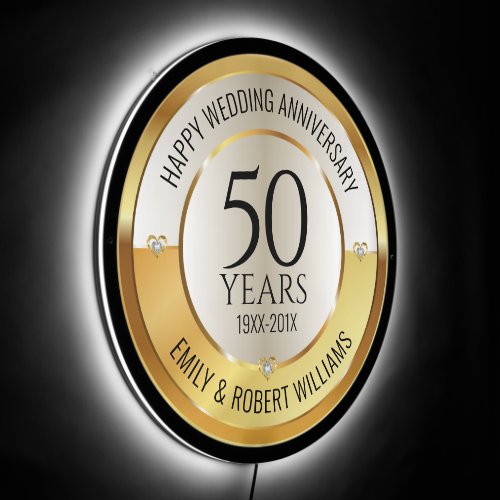 50th wedding anniversary black and gold LED sign