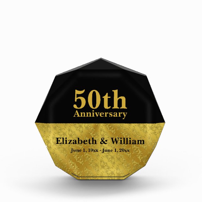50th Wedding Anniversary Black and Gold Names Acrylic Award (Front)