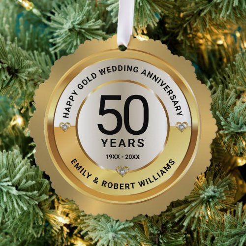 50th wedding anniversary black and gold ornament card
