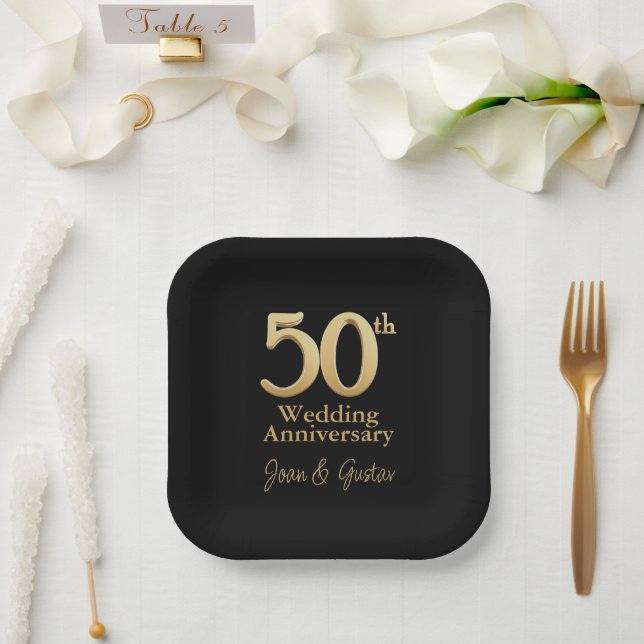 50th Wedding Anniversary | Black and Gold Paper Plates (Wedding)