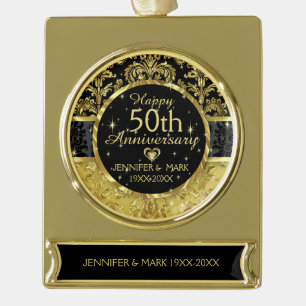 50th Wedding Anniversary-Black And Gold Plated Banner Ornament