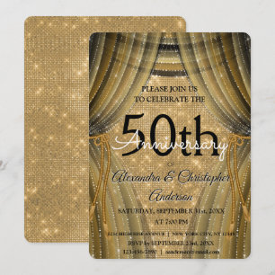 50th Wedding Anniversary Black and Gold Sparkle Invitation