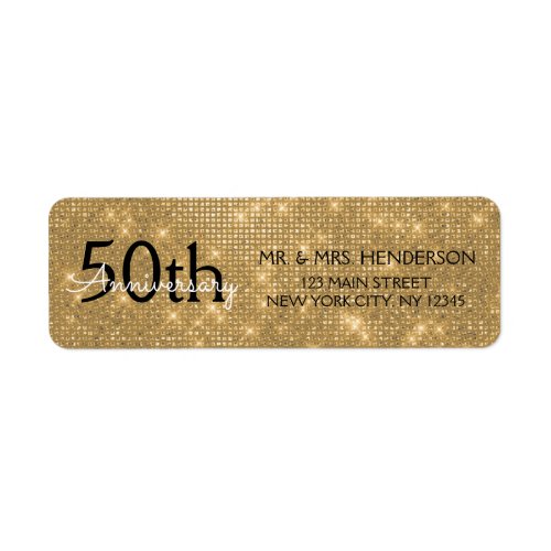 50th Wedding Anniversary Black and Gold Sparkle Label