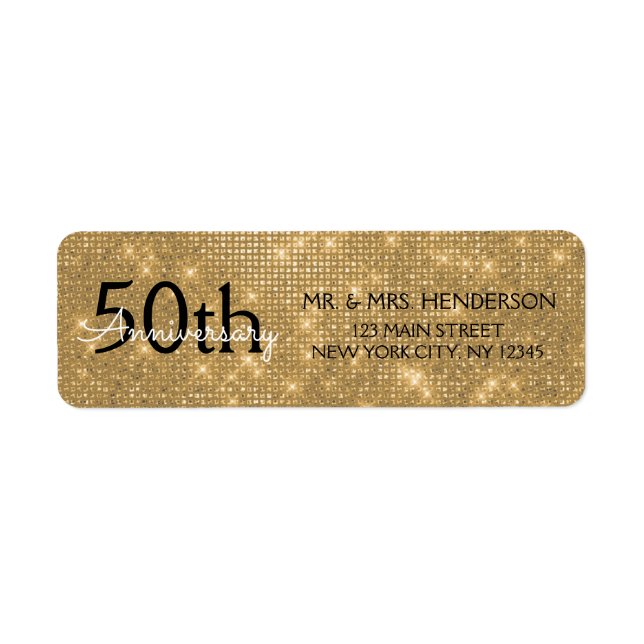 50th Wedding Anniversary Black and Gold Sparkle Label (Front)