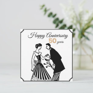 50th Wedding Anniversary Black and White Elegant Invitation