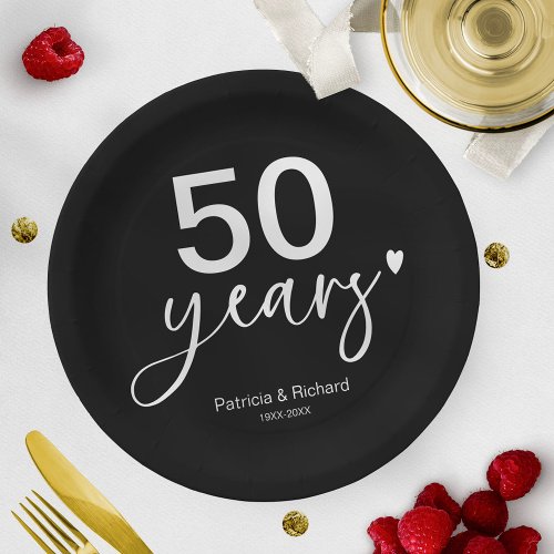50th Wedding Anniversary Black And White  Paper Plates